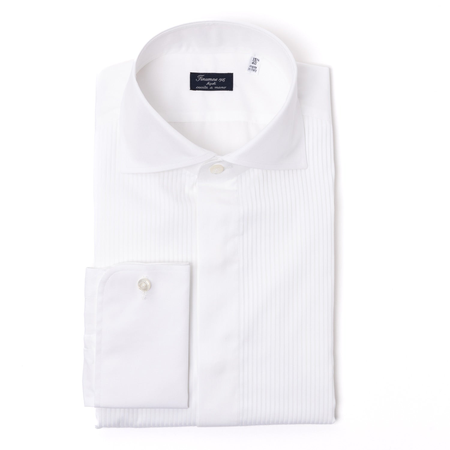 White Tuxedo Shirt with Pleated Insert made of Alumo Cotton Poplin - Collo Eduardo